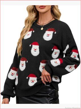 Funny Santa Sweater Women Long Sleeve Knitted Christmas Pullover